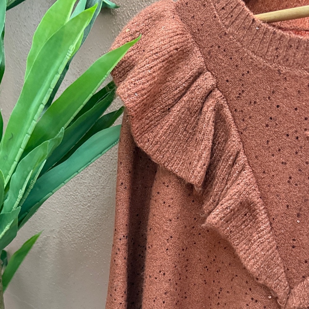 Rust Ruffle Knit Sweater - Picture 2 of 4